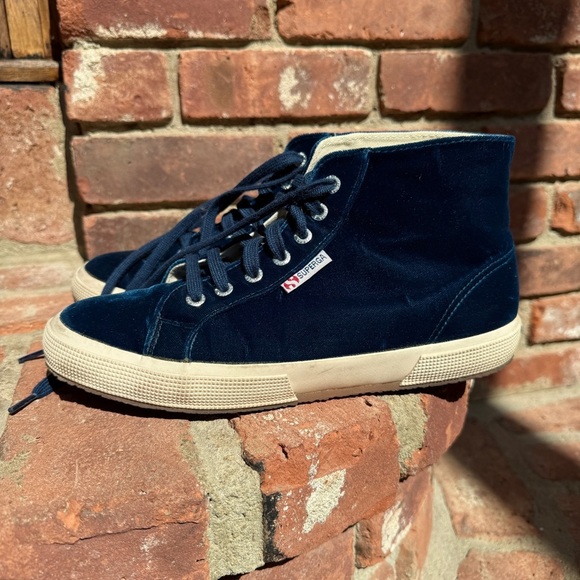 Superga Blue Velvet High-Top Sneakers - Picture 3 of 9